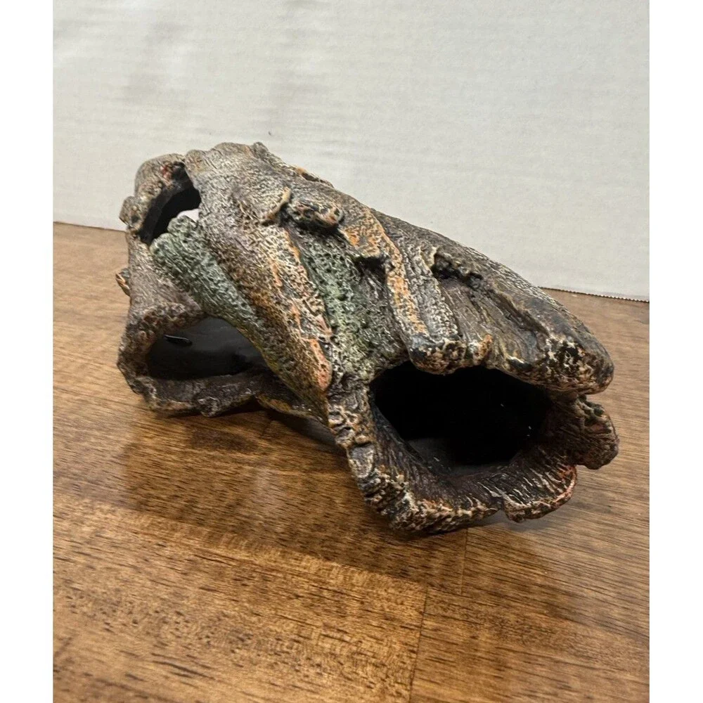 Lot of 3 Faux Log Hide Cave Aquarium Ornaments Polyresin Brown/Green